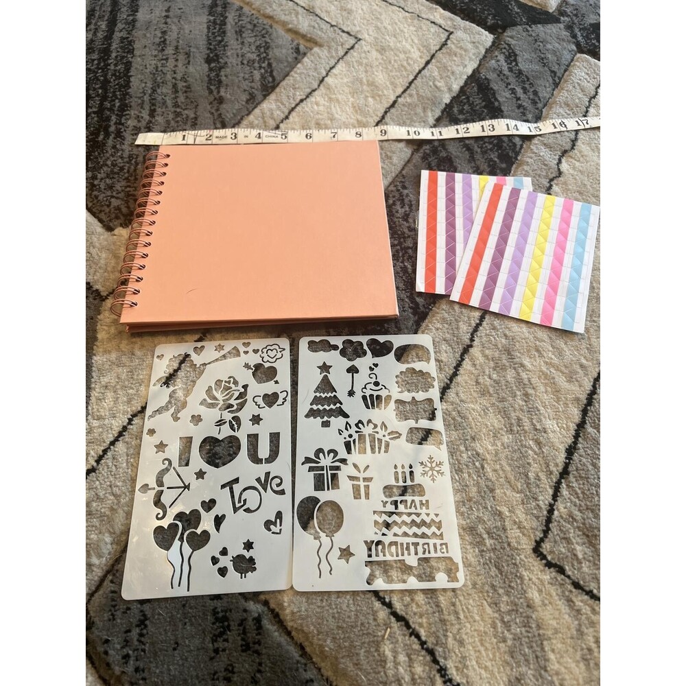 Peach Spiral Bound Sketchbook Scrapbook with Stencils and Colorful Stickers